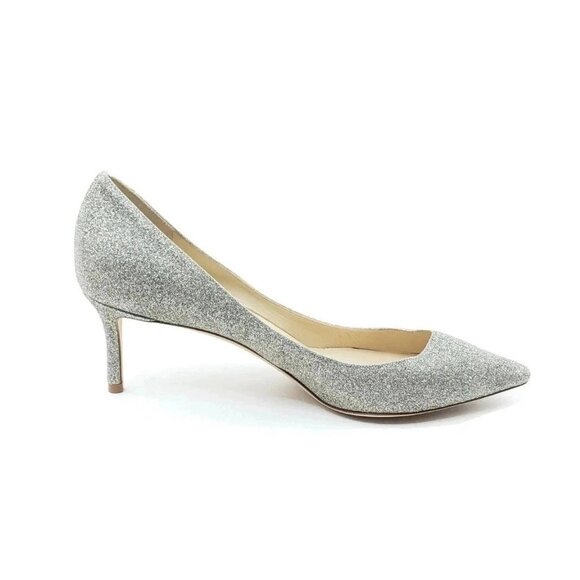 Jimmy Choo Romy 60 Glitter Pumps Platinum Ice Dusty Pointed Toe Heels Size 41 - Picture 2 of 11